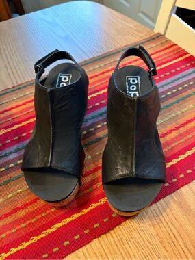 Pop comfort fit Black Open-Toe Slingback Wedge Sandals